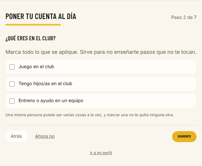 Paso 2 · Qué eres en el club