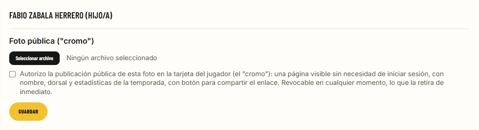 Autorizar la foto pública de la ficha