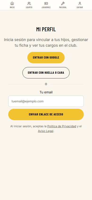 Pantalla de acceso